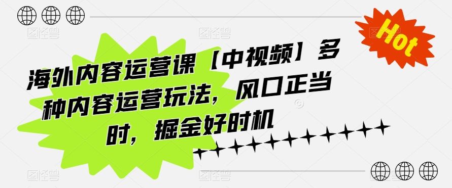 海外内容运营课【中视频】多种内容运营玩法，风口正当时，掘金好时机-网创资源库