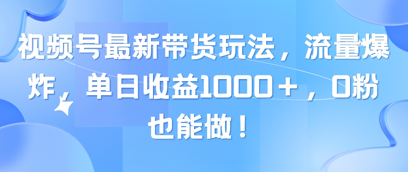 （10858期）视频号最新带货玩法，流量爆炸，单日收益1000＋，0粉也能做！-网创资源库