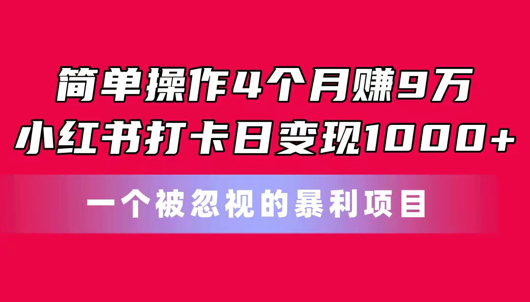 简单操作4个月赚9万！小红书打卡日变现1000+！一个被忽视的暴力项目-网创资源库