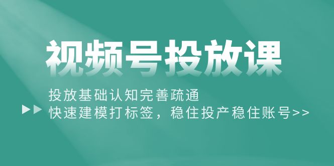 （10205期）视频号投放课：投放基础认知完善疏通，快速建模打标签，稳住投产稳住账号-网创资源库