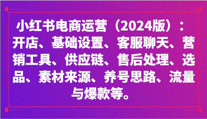 小红书电商运营（2024版）：开店、设置、供应链、选品、素材、养号、流量与爆款等-网创资源库