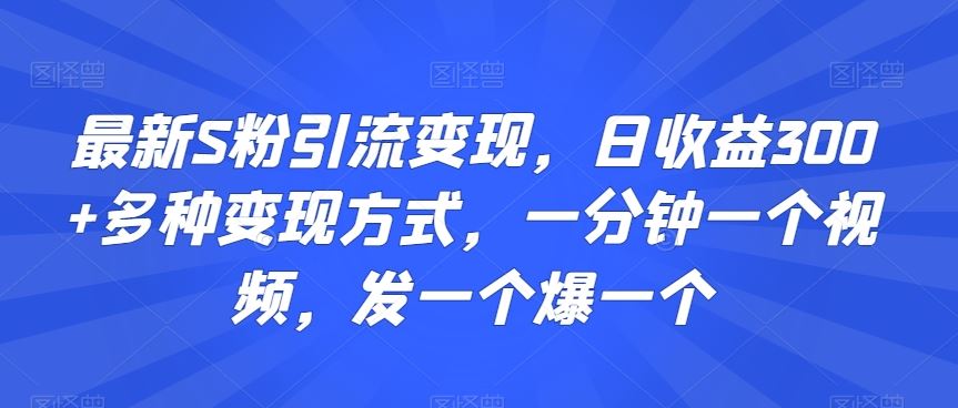 最新S粉引流变现，日收益300+多种变现方式，一分钟一个视频，发一个爆一个【揭秘】-网创资源库