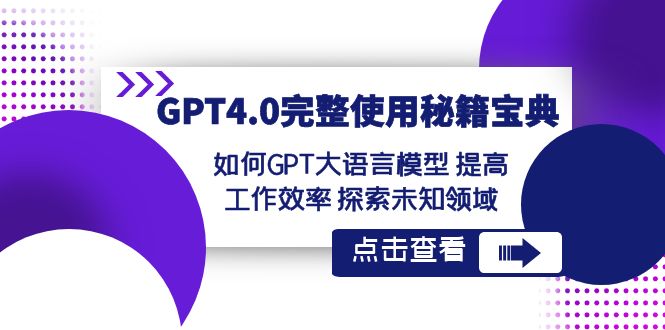 GPT4.0完整使用-秘籍宝典：如何GPT大语言模型 提高工作效率 探索未知领域-网创资源库