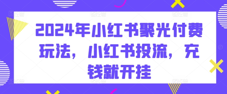 2024年小红书聚光付费玩法，小红书投流，充钱就开挂-网创资源库
