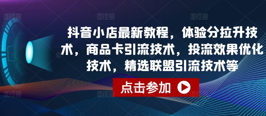 抖音小店最新教程，体验分拉升技术，商品卡引流技术，投流效果优化技术，精选联盟引流技术等-网创资源库