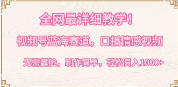 全网最详细教学，视频号蓝海赛道，口播情感视频，无需露脸，制作简单，轻松实现日入1000+-网创资源库