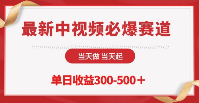最新中视频必爆赛道，当天做当天起，单日收益300-500+-网创资源库