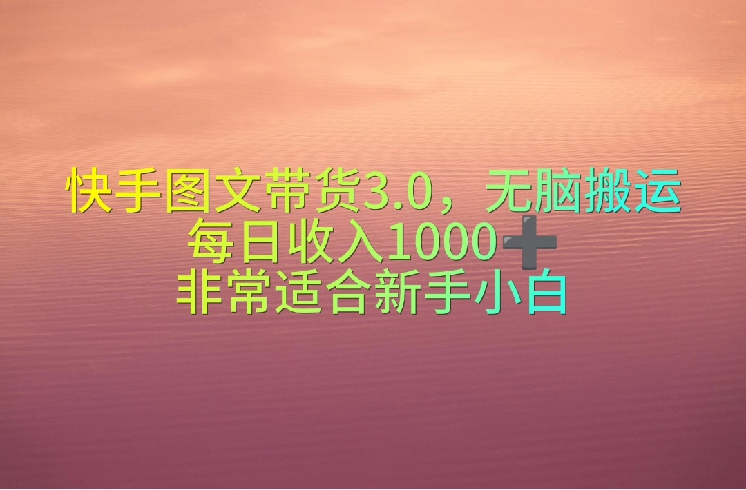 （10252期）快手图文带货3.0，无脑搬运，每日收入1000＋，非常适合新手小白-网创资源库