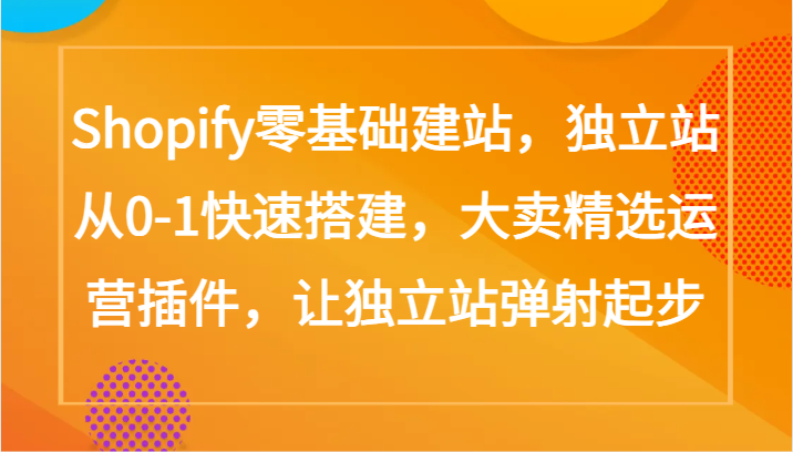 Shopify零基础建站，独立站从0-1快速搭建，大卖精选运营插件，让独立站弹射起步-网创资源库