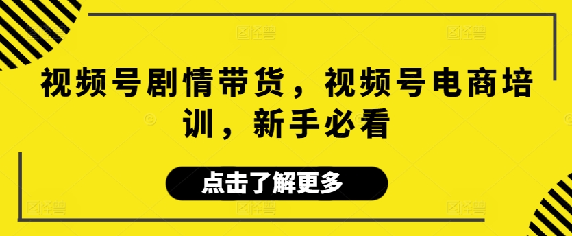 视频号剧情带货，视频号电商培训，新手必看-网创资源库