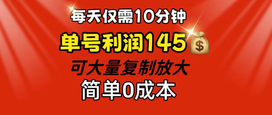 每天仅需10分钟，单号利润145 可复制放大 简单0成本-网创资源库