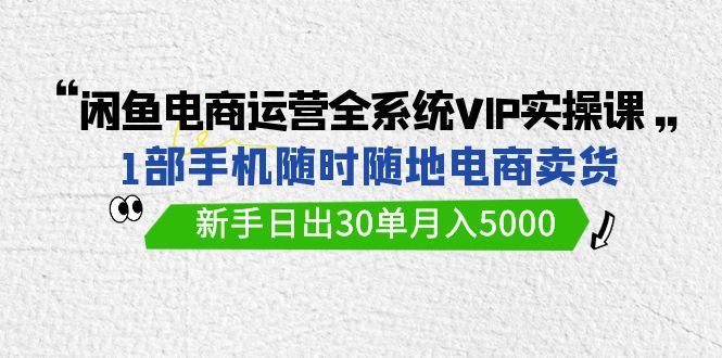 闲鱼电商运营全系统VIP实战课，1部手机随时随地卖货，新手日出30单月入5000-网创资源库