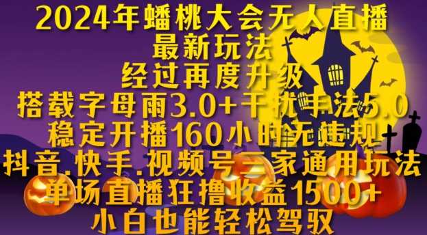 2024年蟠桃大会无人直播最新玩法，稳定开播160小时无违规，抖音、快手、视频号三家通用玩法【揭秘】-网创资源库