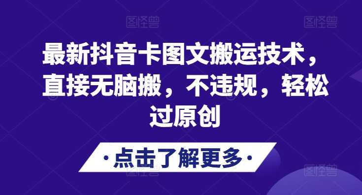 最新抖音卡图文搬运技术，直接无脑搬，不违规，轻松过原创-网创资源库