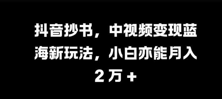 抖音抄书，中视频变现蓝海新玩法，小白亦能月入 过W【揭秘】-网创资源库