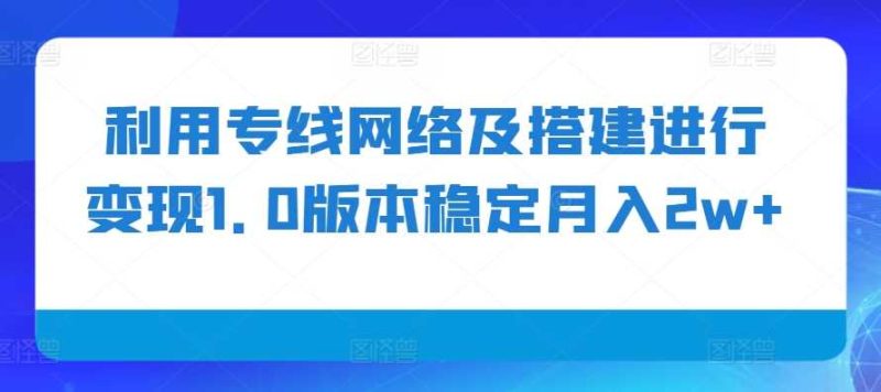 利用专线网络及搭建进行变现1.0版本稳定月入2w+【揭秘】-网创资源库
