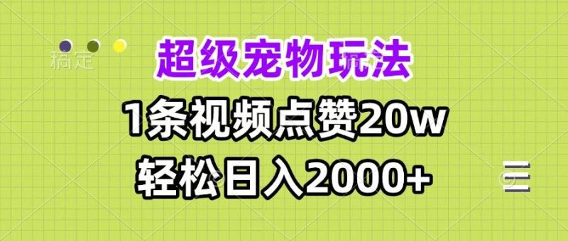 超级宠物视频玩法，1条视频点赞20w，轻松日入2000+-网创资源库