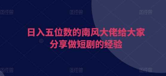 日入五位数的南风大佬给大家分享做短剧的经验-网创资源库