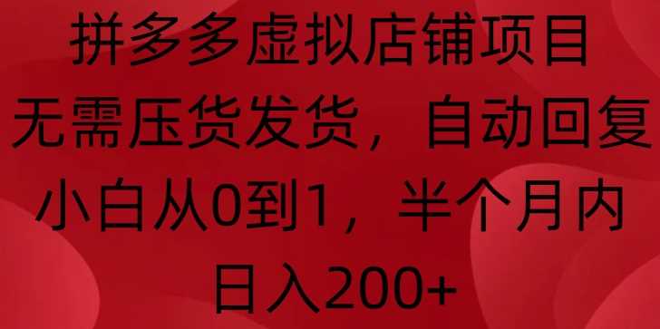 拼多多虚拟店铺项目，无需压货发货，自动回复，小白从0到1，半个月内日入200+【揭秘】-网创资源库