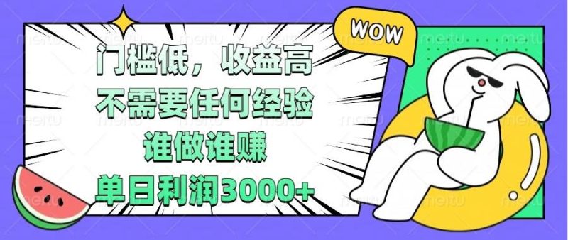 门槛低，收益高，不需要任何经验，谁做谁赚，单日利润3000+-网创资源库