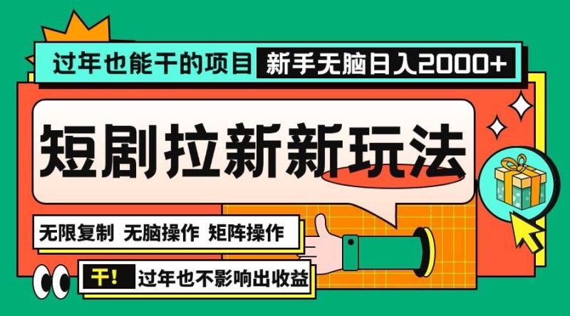 过年也能干的项目，2024年底最新短剧拉新新玩法，批量无脑操作日入2000+！-网创资源库