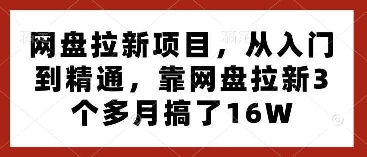 网盘拉新项目，从入门到精通，靠网盘拉新3个多月搞了16W-网创资源库