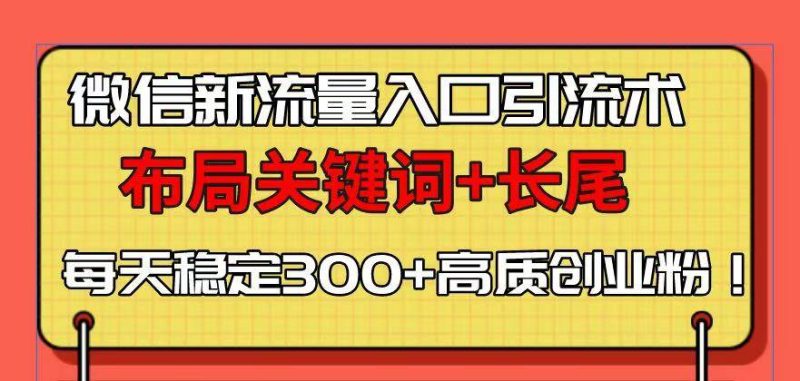 微信新流量入口引流术，布局关键词+长尾，每天稳定300+高质创业粉！-网创资源库