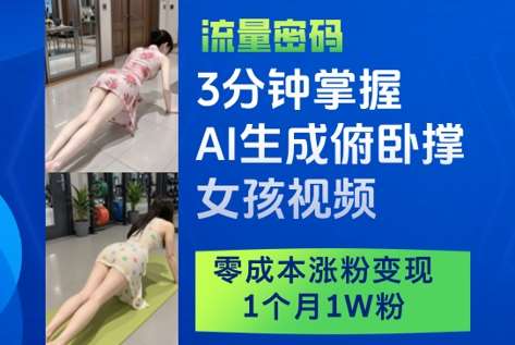 3分钟掌握AI生成俯卧撑女孩视频，零成本涨粉变现，1个月1W粉-网创资源库