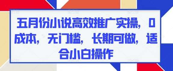 五月份小说高效推广实操，0成本，无门槛，长期可做，适合小白操作-网创资源库