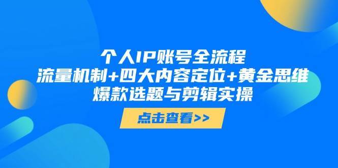 个人IP账号全流程：流量机制+四大内容定位+黄金思维, 爆款选题与剪辑实操-网创资源库
