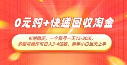 0元购+快递回收淘金，长期稳定，一个账号一天15-30米，多账号操作可日入3位数，新手小白当天上手-网创资源库