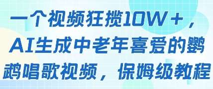 一个视频狂揽10W+点赞，AI生成中老年喜爱的鹦鹉唱歌视频，保姆级教程，轻松挣取创作者分成-网创资源库