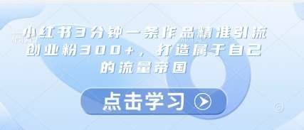 小红书3分钟一条作品精准引流创业粉300+，打造属于自己的流量帝国-网创资源库