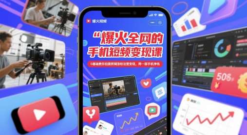 爆火全网的手机短视频变现课，0基础教你拍摄剪辑涨粉运营变现，用一部手机挣钱-网创资源库