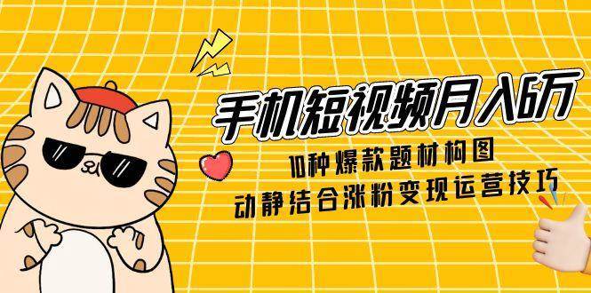 手机短视频月入6万，10种爆款题材构图，动静结合涨粉变现运营技巧-网创资源库