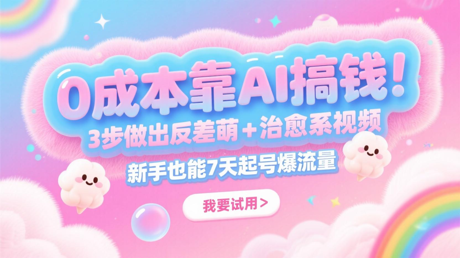 0成本靠AI搞钱！3步做出反差萌+治愈系视频，新手也能7天起号爆流量，月入5位数-网创资源库