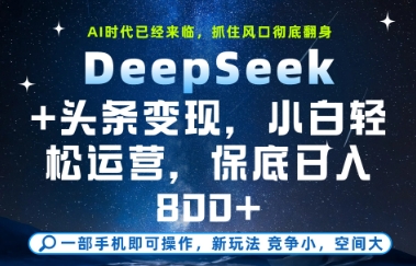 DeepSeek+头条变现，保姆级教学，小白轻松上手，日入8张+【揭秘】-网创资源库