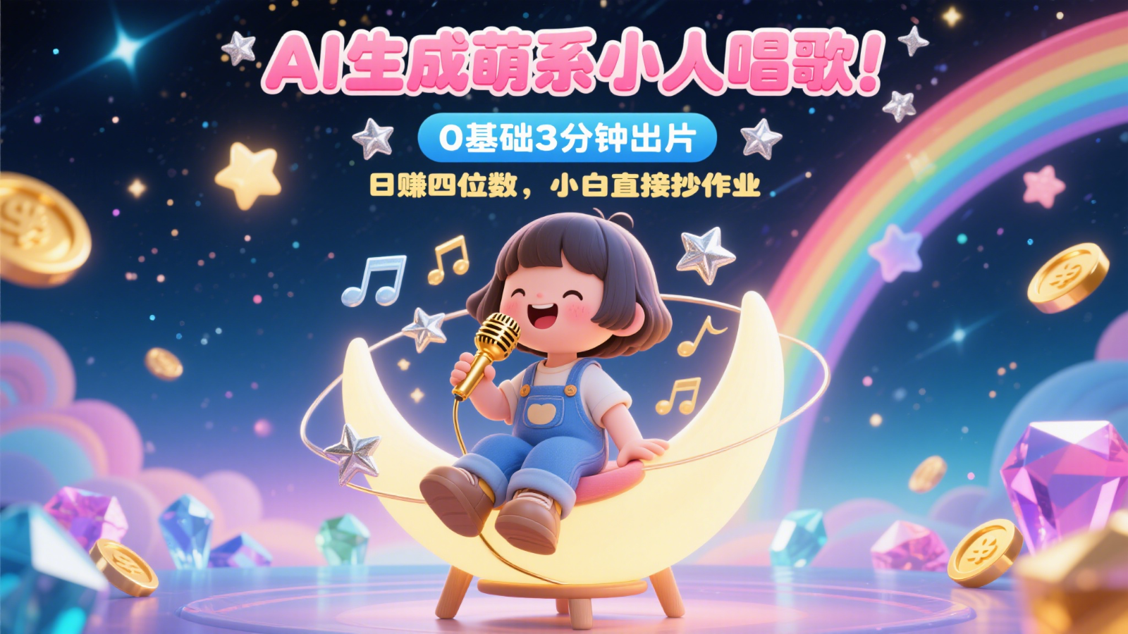 AI生成萌系小人唱歌！0基础3分钟出片，28个作品涨粉9万，日赚四位数，小白直接抄作业-网创资源库