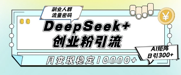 DeepSeek+创业粉精准引流，全新分享课4.0玩法，AI矩阵日引300+，多种变现方式，稳定月入1W-网创资源库