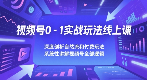 视频号0-1实战玩法线上课，深度剖析自然流和付费玩法，统性讲解视频号全部逻辑-网创资源库