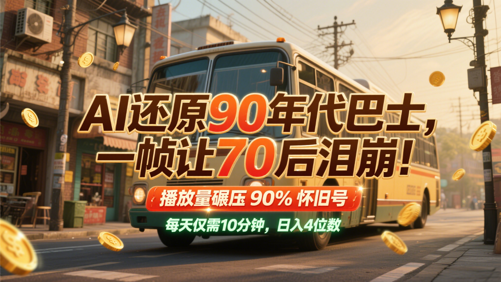 AI还原90年代巴士，一帧让70后泪崩！播放量碾压90%怀旧号，每天10分钟，日入4位数-网创资源库