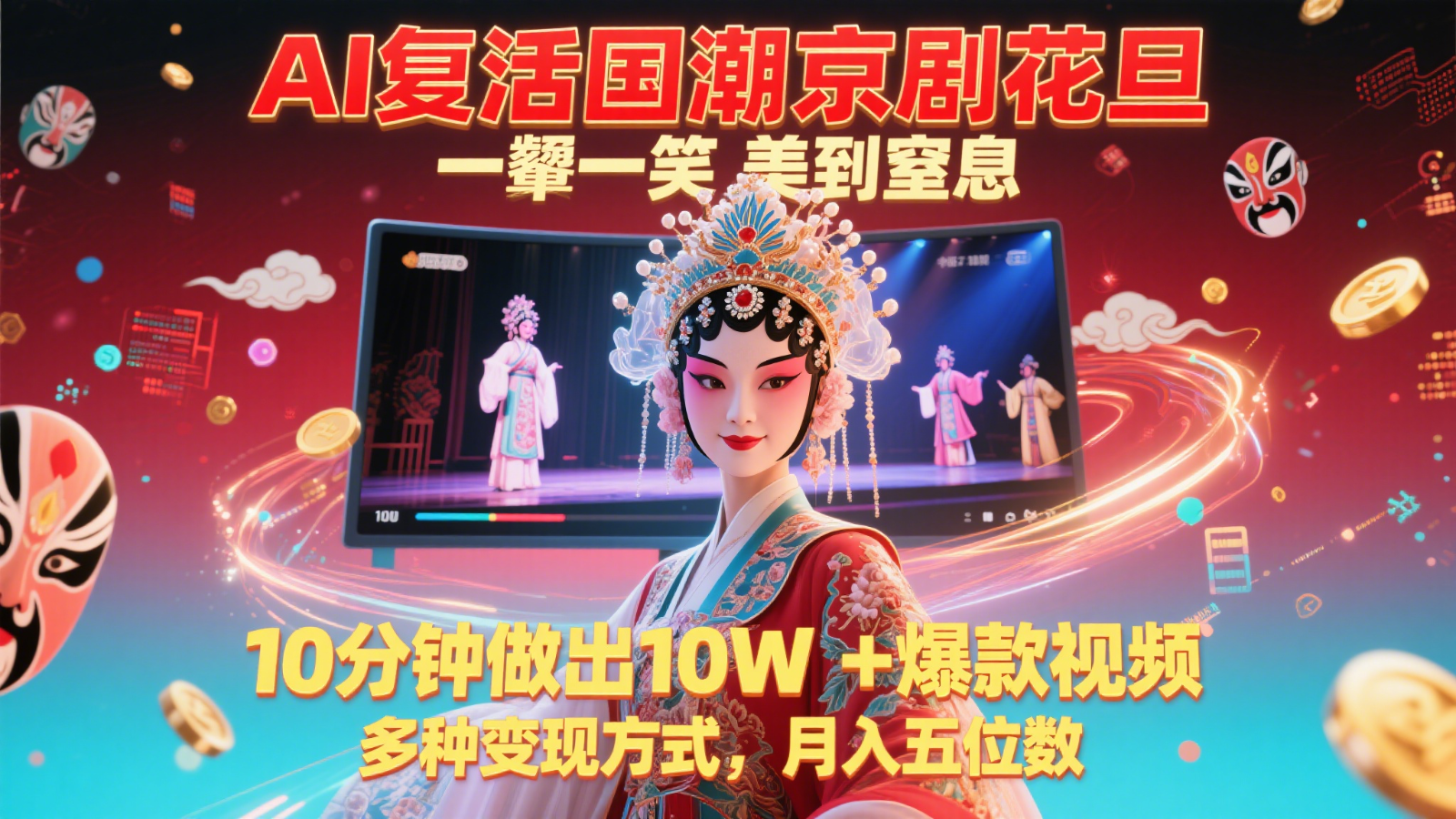 AI复活国潮京剧花旦，一颦一笑美到窒息，10分钟做出10W+爆款视频，多种变现方式-网创资源库
