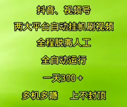 抖音视频号两大平台自动运行，全程脱离人工，自动获取收益，一天3张+，多机多挣，上不封顶【揭秘】-网创资源库