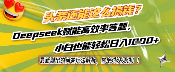 头条还能这么搞钱？最新刚出的问答玩法解析，你绝对没见过！Deepseek赋能高效率答题，小白也能轻松日入1k+-网创资源库