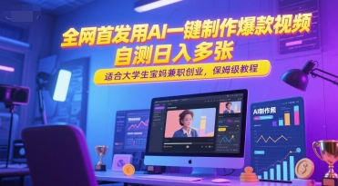 全网首发用AI一键制作爆款视频，自测日入多张，适合大学生宝妈兼职创业，保姆级教程-网创资源库