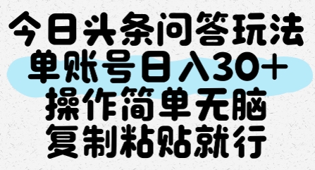 今日头条问答玩法，单账号日入30+，操作简单无脑复制粘贴就行-网创资源库