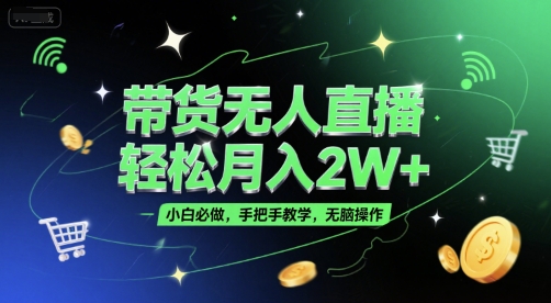 带货无人直播，轻松月入2W+，小白必做，手把手教学，无脑操作(附学习资料)-网创资源库