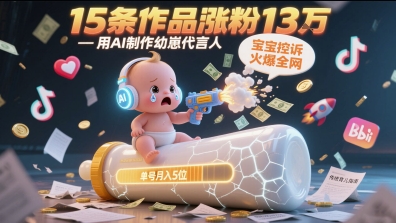 用AI制作幼崽代言人，宝宝的控诉火爆全网，15条作品涨粉13W，单号月入5位数实操教程-网创资源库