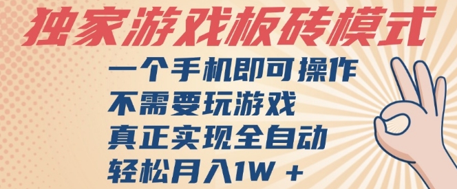 独家游戏搬砖，单手机操作，全自动挂G，不需要玩游戏，日入3张【揭秘】-网创资源库