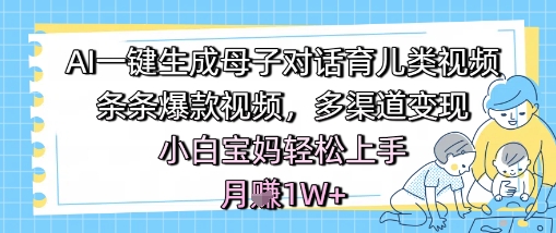 AI一键生成母子对话育儿类视频，条条爆款视频，多渠道变现，小白宝妈轻松上手，月入1W+-网创资源库